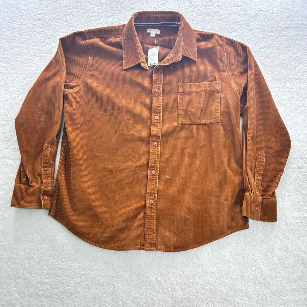 Sun +‎ Stone Mens XXL Corduroy Button Down Shirt Caramel Cafe Orange Brown New